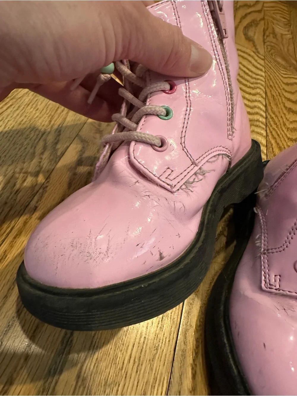 Kids Pink Heart Accent Lace-Up Boots with Side Zip